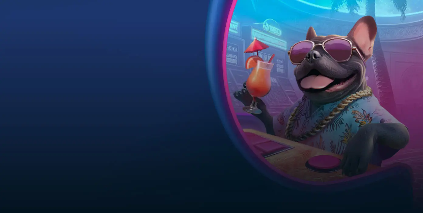 Bulldog gris con gafas de sol, mascota de BaxterBet Casino